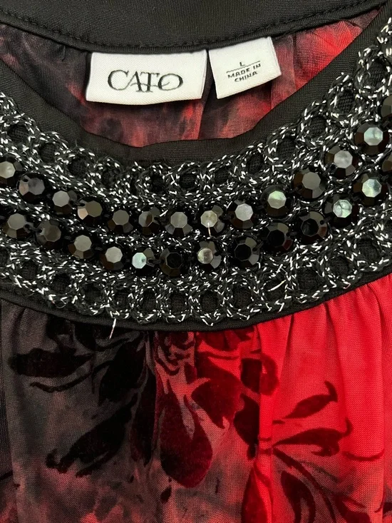 Cato Red and Black Floral Beaded Women’s Scoop Neck Tunic - Picture 4 of 6